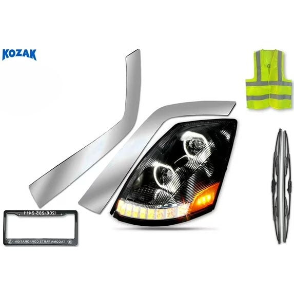 KOZAK Compatible with Volvo VNL 2004-2017 Full LED Performance Headlight with Sequential Turn Signals Black Left