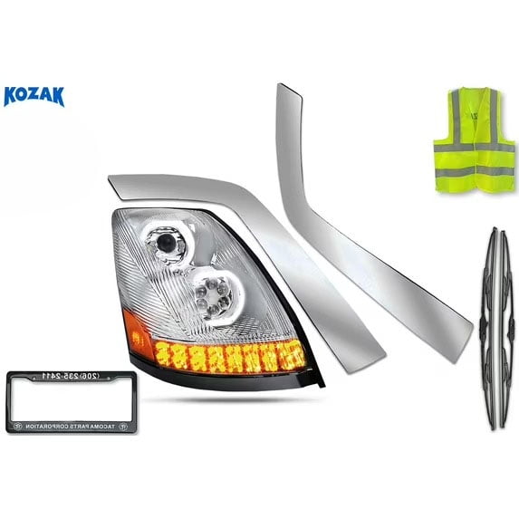 KOZAK Compatible with  Volvo VNL 2004-2017 Full LED Headlight w/ Sequential Turn Signals Right Chrome