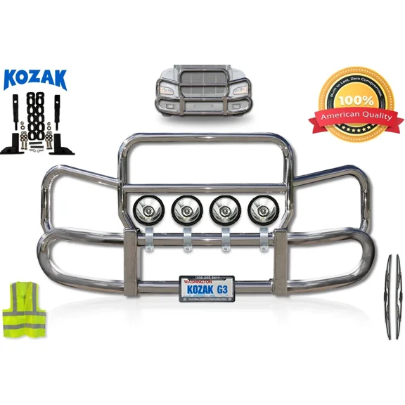 KOZAK Grille Deer Moose Brush Bumper Guard HERD 300 w/ Brackets, w/ 4x 6" LED Lights Compatible with  384 2005-2014