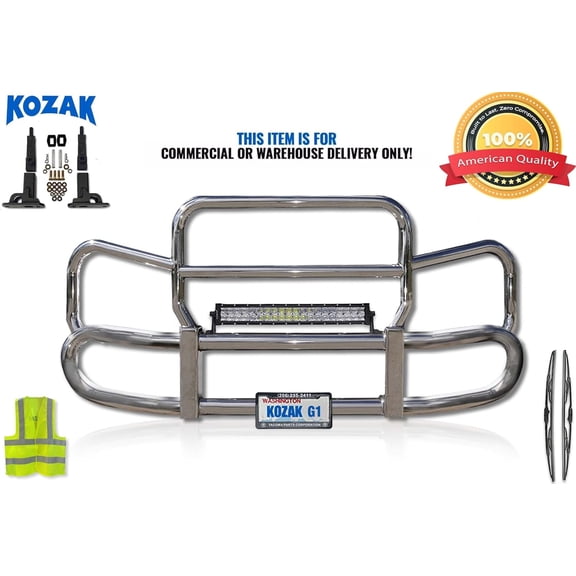 KOZAK Grille Deer Moose Brush Bumper Guard Herd 300 w/Brackets & 22" LED Bar 120W Compatible with Volvo VNL 670 2004-2017