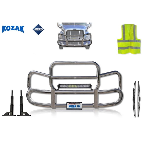 KOZAK Grille Guard Compatible with Freightliner Cascadia 2008-2019 with Brackets, LED Bar