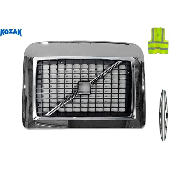 KOZAK Grille with Bug Screen Shield with Grill Emblem Logo and Stripe Chrome Bug Deflector Compatible with Volvo VNL 2004-2017 780 680 VNL VNM VN