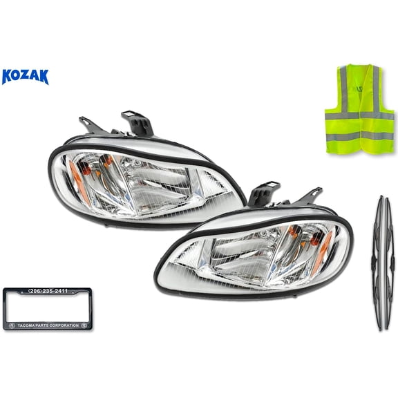 KOZAK Headlights Assembly Halogen (Left Driver and Right Passenger Side) Compatible with Freightliner M2 106 112 Business Class 2002-2018