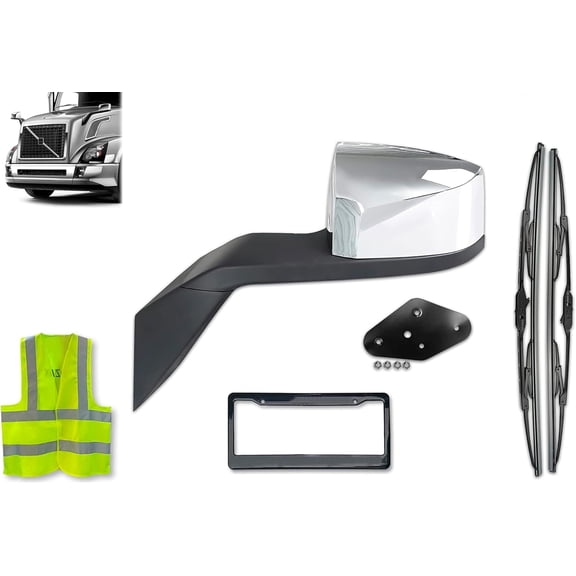 KOZAK Hood Mirror Chrome Finish (Left Driver Side) With Mounting Kit Compatible with Volvo VNL 2004-2017