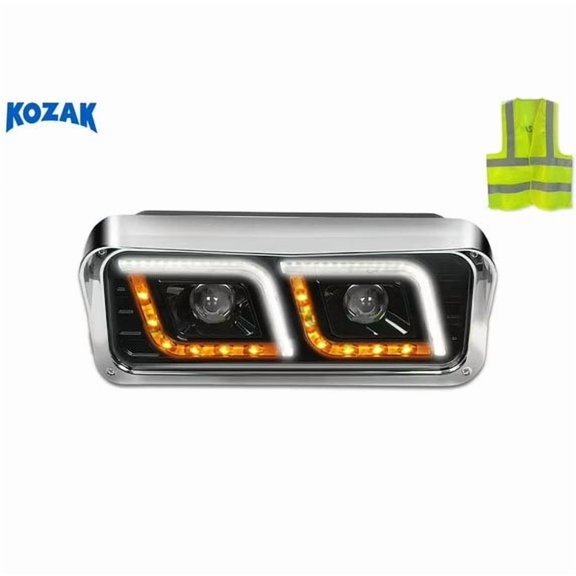 KOZAK Compatible with FREIGHTLINER CLASSIC LED DRL DUAL Black Projector Headlight Right Side