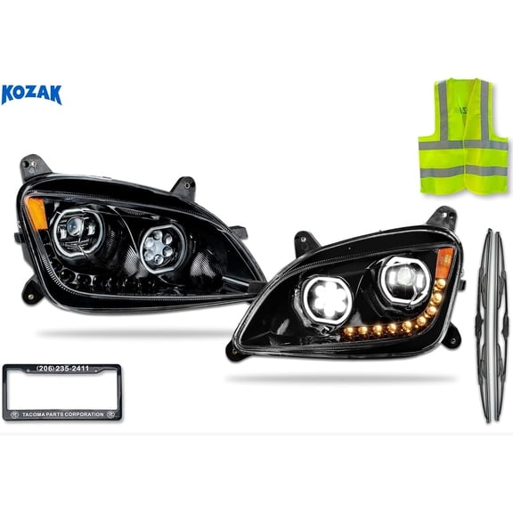 KOZAK LED Performance Black Headlight Assembly Pair (Driver Left & Passenger Right) Compatible with 2013-2021 Peterbilt 579