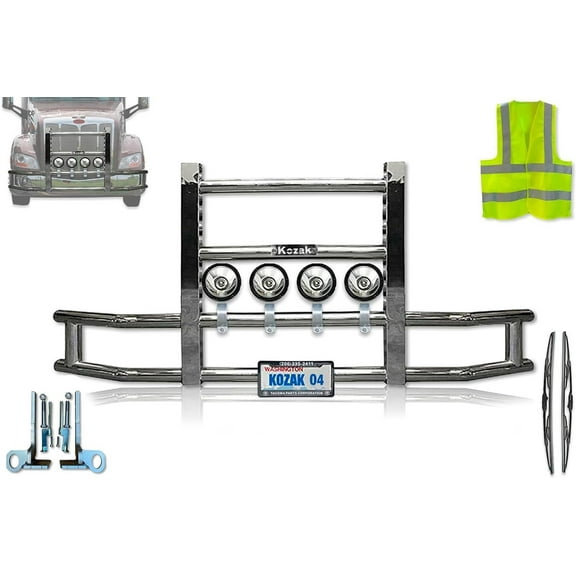 Compatible with 579 2013-2020 Front Bumper Deer Guard - Chrome (Kozak)