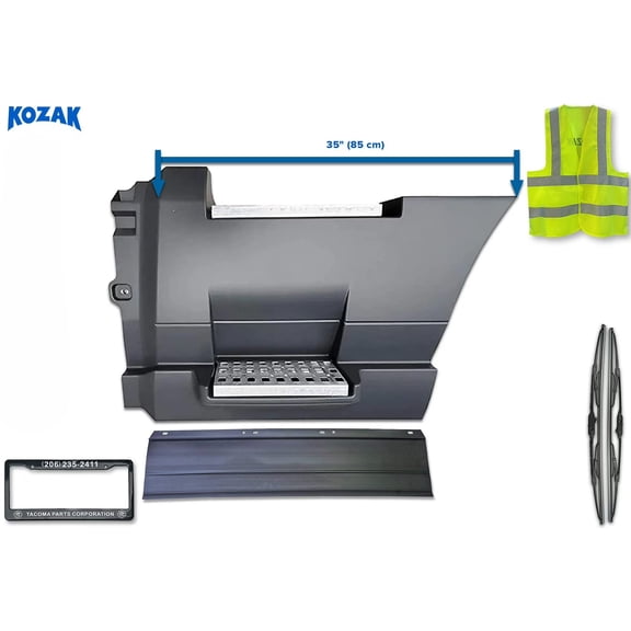 KOZAK Rear Step Side Fairing Panel with Rubber Stripe Left Side 35" (85 cm) Compatible with Volvo VNL 2018+ with Steps and Frame, Volvo Logo with Stripe, Wipers, License Plate Frame, and Vest
