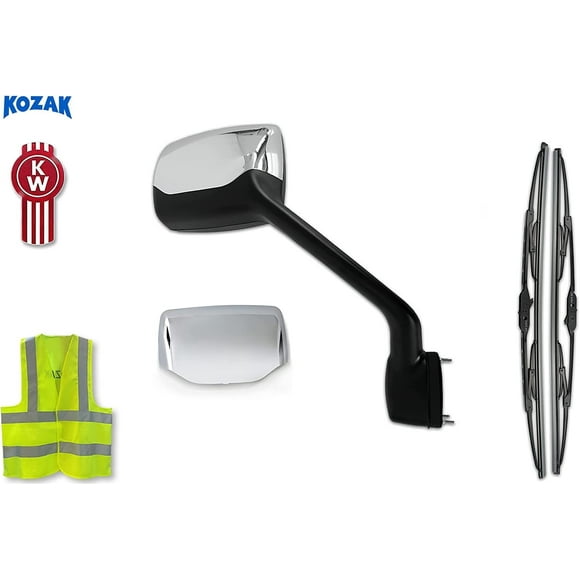 KOZAK Semi Truck Heated Chrome Hood Mirror, Right Side, for 2000-2017 Kenworth T680 & Peterbilt 579/587