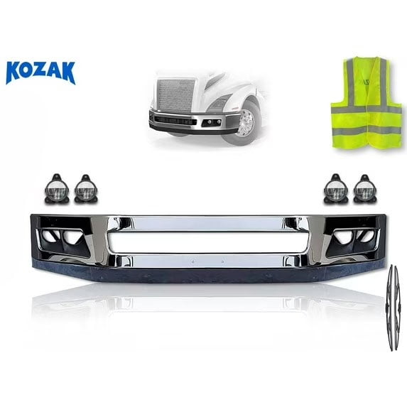 KOZAK Compatible with Volvo VNL 2018+ Bumper with LED Fogs Set 4 Pcs