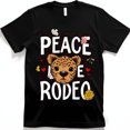 thumbnail image 1 of KOZI Black T-Shirt with Peace Love Rodeo Graphic Hearts & Cartoon Design, 1 of 5
