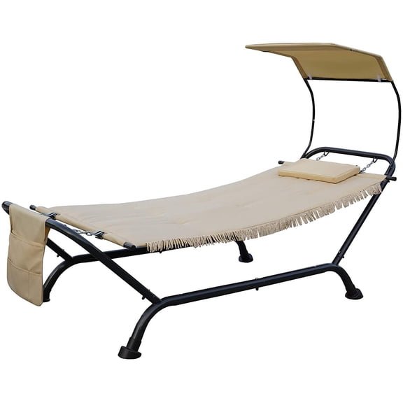 Kozyard Ailsa Outdoor Patio Hammock with Stand, Pillow, Storage Pockets, Sunshade Canopy