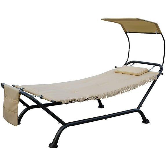 Kozyard Ailsa Outdoor Patio Hammock with Stand, Pillow, Storage Pockets, Sunshade Canopy