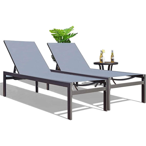 Kozyard Aluminum Outdoor Full Flat Chaise Lounge Recliner for Pools Patio Outdoor Lounging - Comfortable Patio Chair Poolside Lounger (Gray, 2 Pack)