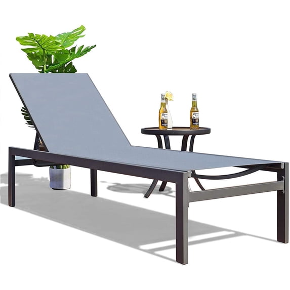 Kozyard Aluminum Outdoor Full Flat Chaise Lounge Recliner for Pools Patio Outdoor Lounging - Comfortable Patio Chair Poolside Lounger (Gray, 1 Pack)