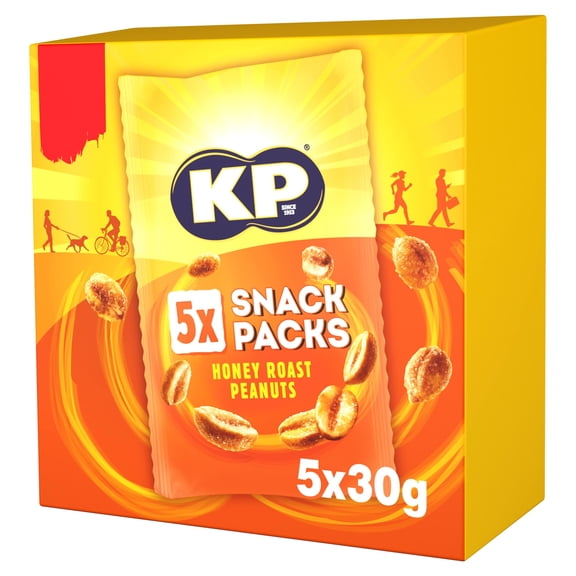 KP Honey Roast Peanuts Snack Packs 5 x 30g, Imported from Britain