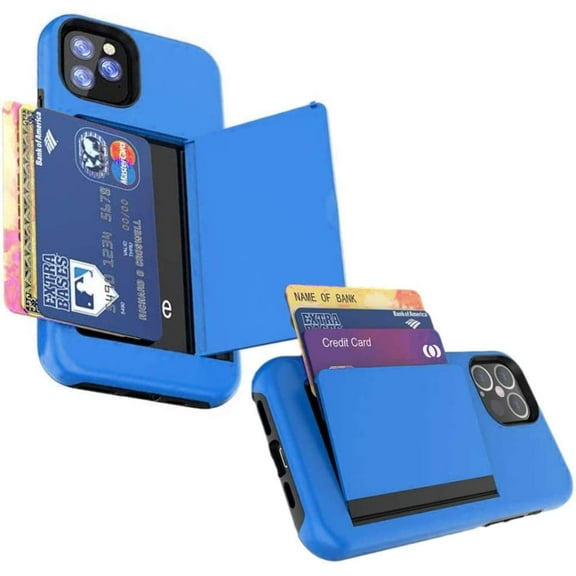 KP KOOL PRODUCTS New Quality Hard Back Cover with ID Credit Card Slot Holder Wallet Case for iPhone12 Pro/12 or iPhone 12 Pro Max (iPhone 12 Pro Max, Blue)