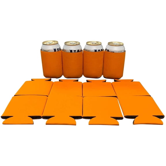 KP Kool Products Blank Beer Can Cooler Sleeves, Plain Bulk Collapsible Soda Cover Coolies, DIY Personalized Sublimation Sleeves for All Kind of Occasions and Parties (Bright Orange, 25)