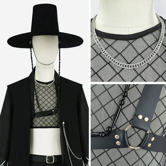 ZTACE POP Singer Stars Costume - Saija Boys Grim Reaper Black Outfit, Men Dress up Costumes, Outfit for Halloween Cosplay Party - Black, XL