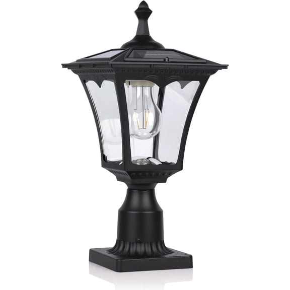 KP4301Q Outdoor Solar  Lights with Glass lampshade, Heavy Duty -Casting  LED Solar Pillar Light for Gate Column, Driveway, Pathway,Garden, Patio, Matte Black