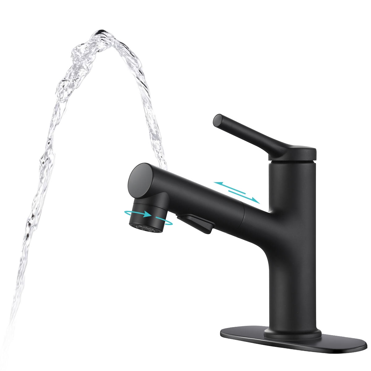 KPAIDA Black Waterfall Bathroom Faucet Sink Single Handle Pull Down Bathroom Faucet 1 Hole or 3