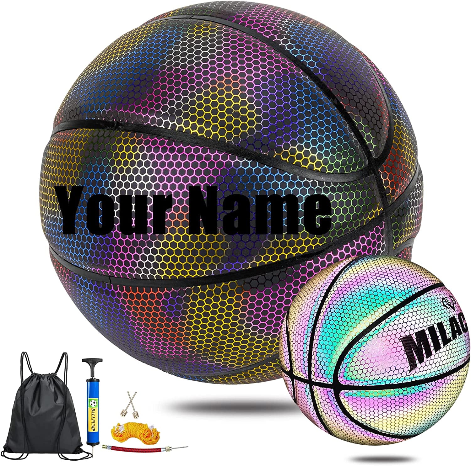 KPASON Customized Basketball, Custom Name or Photos on Basketball, Personalized Holographic Basketball Indoor Outdoor Official Size 7/29.5", Special Basketball Gifts for Boys, Girls, Men, Women