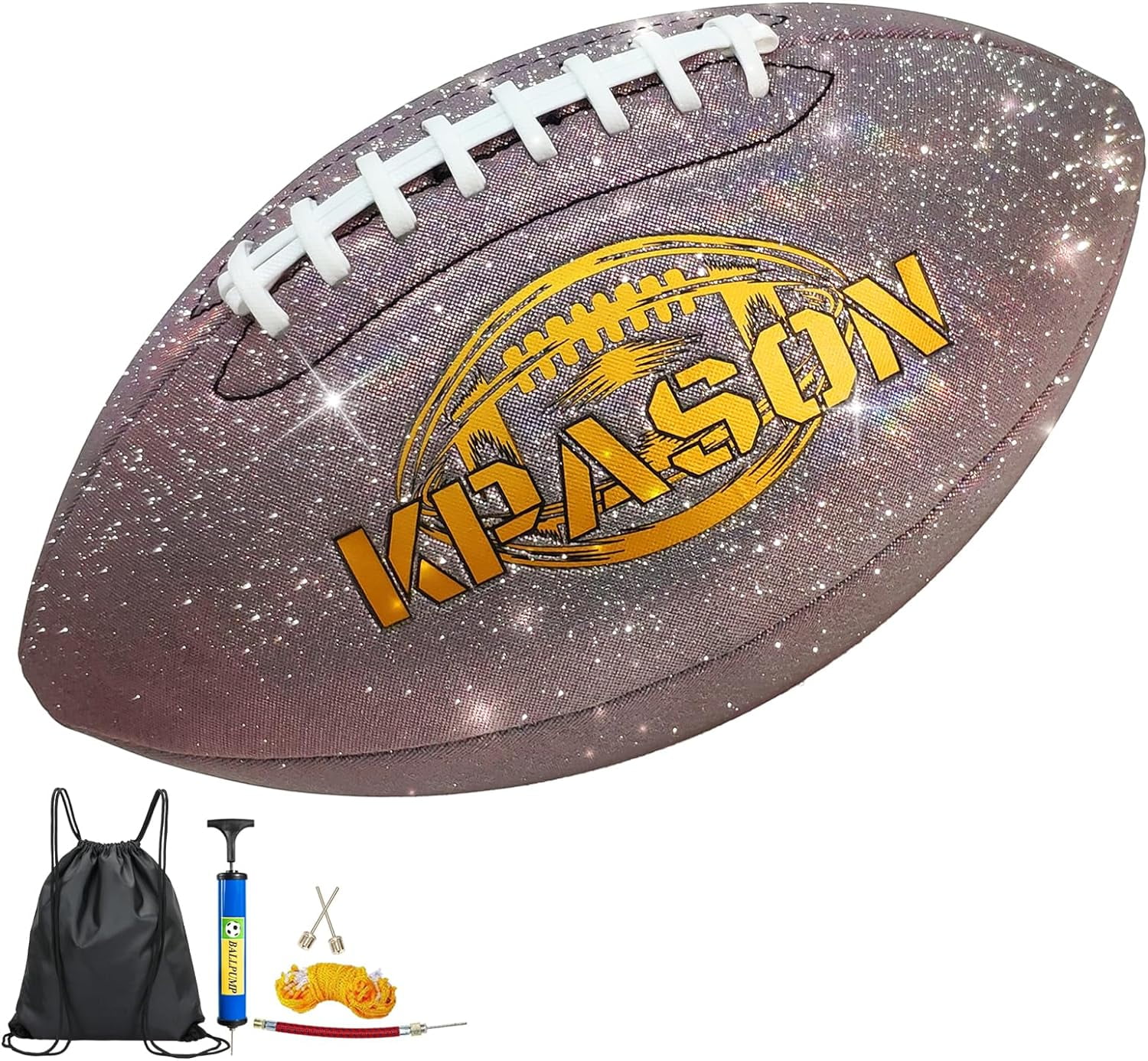 KPASON Football, Glitter Glow Football - Purple Holographic Glow Football Sparkles in The Light - Official Size 9 with Pump for Adults