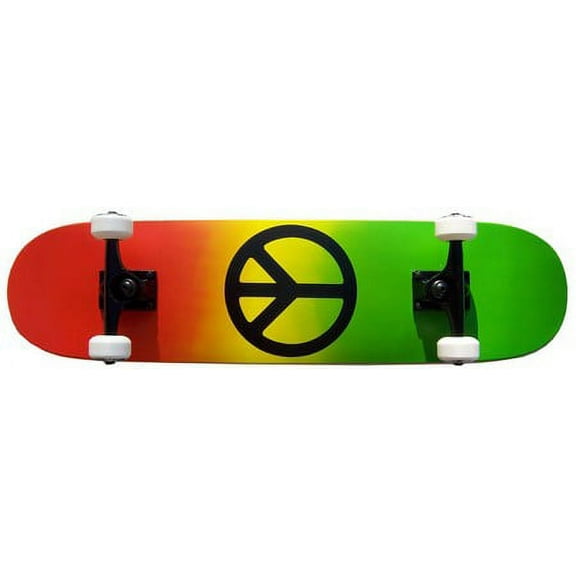 KPC Pro Skateboard Rasta Peace Sign 7.75"