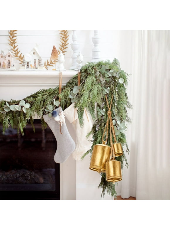KPCB Christmas Bells Decorations Rustic Christmas Decor Vintage Style Brass Shabby Chic Decor Set of 3