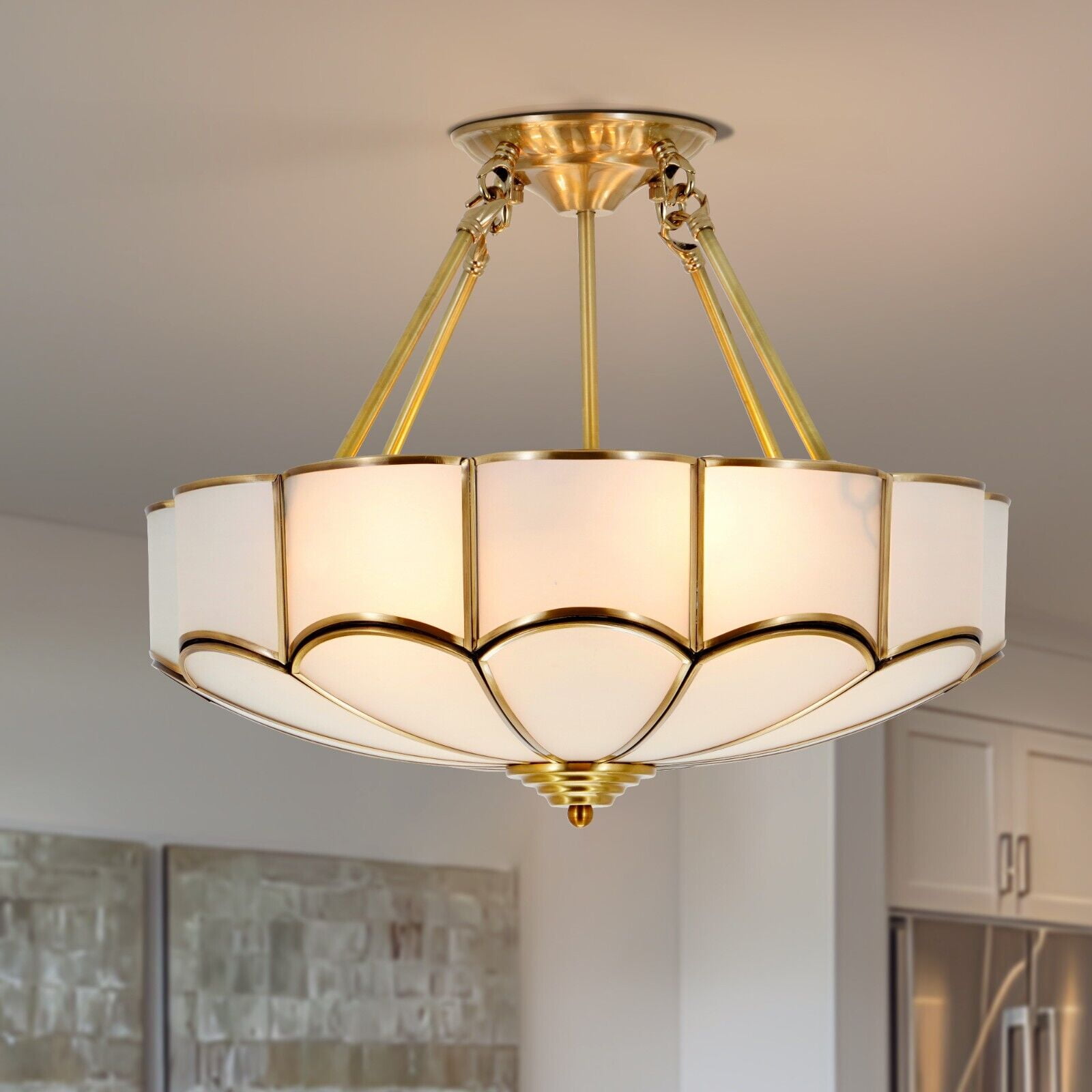 KPIBEST 18.5-Inch Tiffany Style Semi Flush Mount Ceiling Light Vintage 4-Light Ceiling Light Fixture Flush Mount Ceiling Light for Living Room Bedroom Hallway Staircase Foyer