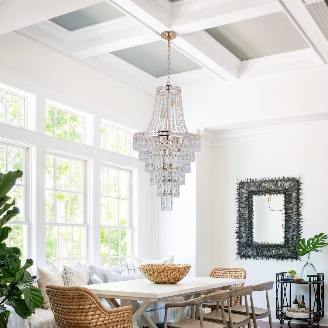20-Light Empire Crystal Chandelier - Gold, 32" Diameter, For Dining Room & Living Room