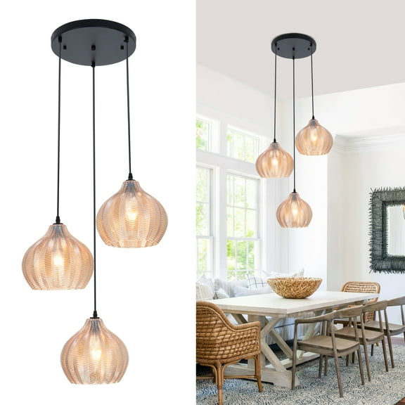 KPIBEST 3-light Nordic simple glass chandelier, kitchen island chandelier