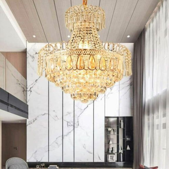 KPIBEST 23.6" LED Light Luxury Crystal Rain Drop Modern Ceiling Pendant Lamp Fixture 8 Lights