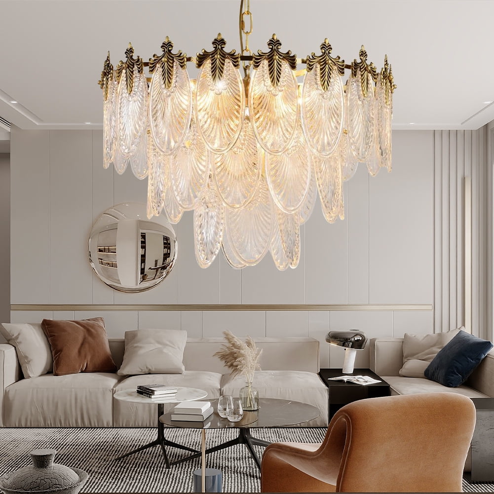 KPIBEST 23.6" Modern 8 Light Tiered Crystal Leaf Chandelier