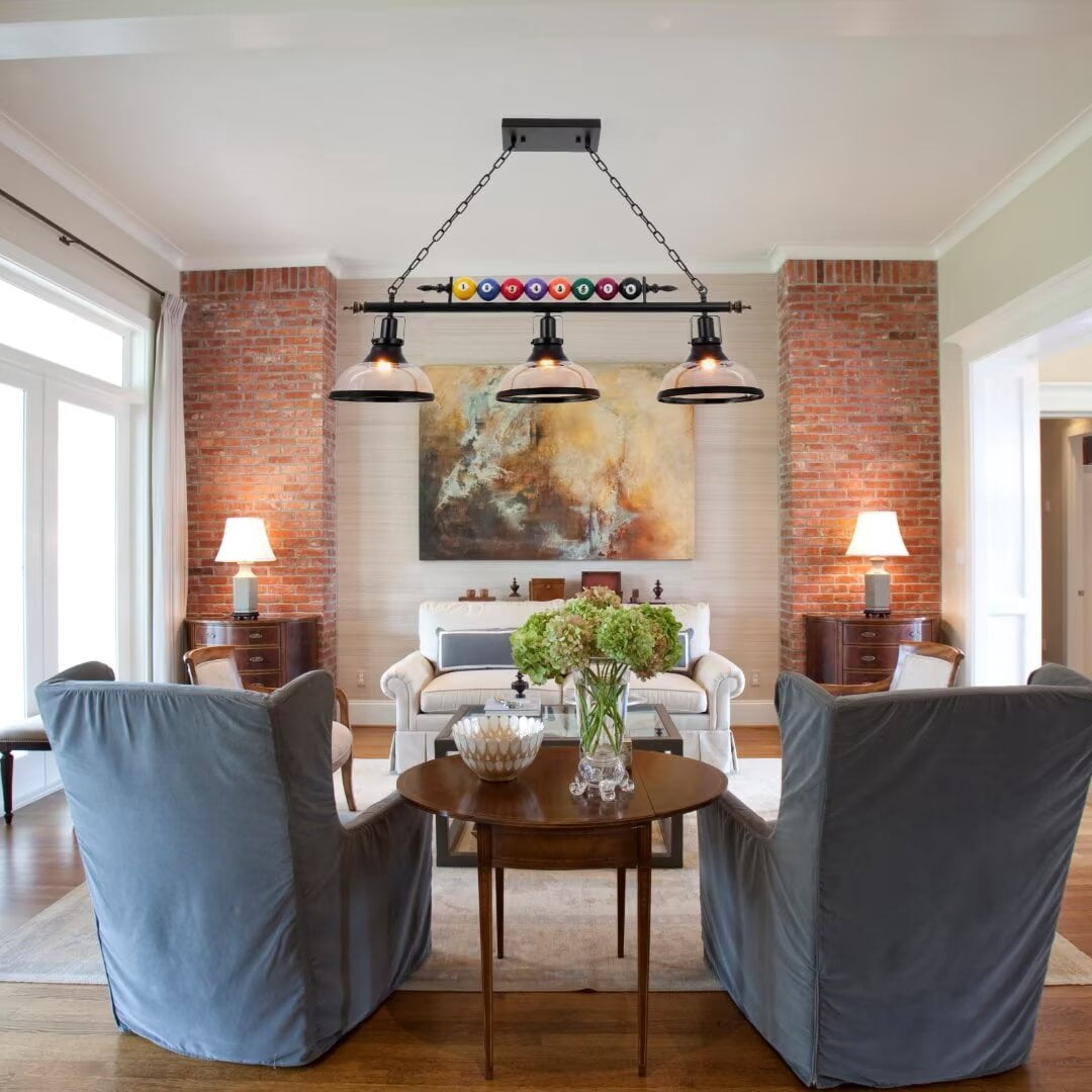 KPIBEST  3 Light Vintage Hanging Pool Table Chandelier with Clear Glass Lampshade, Special Billiard Decorative Chandelier for Game Room Kitchen Club