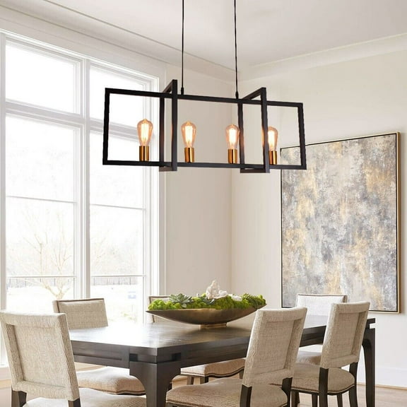 KPIBEST 4 Lights Farmhouse Chandeliers for Dining Room, Modern Kitchen Light Fixtures Over Table, Kitchen Island Pendant Ceiling