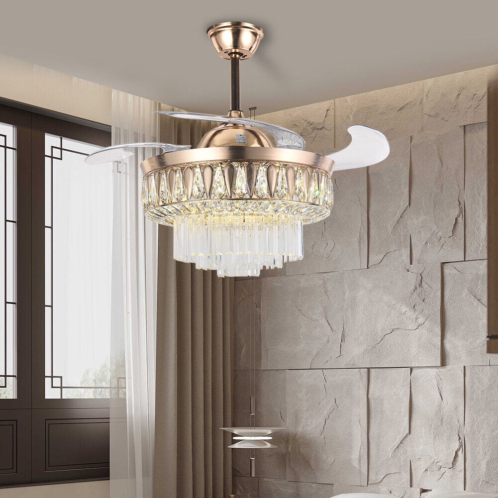KPIBEST 42''Gold Crystal Ceiling Fans with Lights, Modern Ceiling Fan