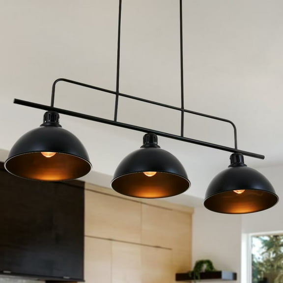 KPIBEST 43" 3-Light Modern Industrial Kitchen Island Light, Linear Living Room Pendant, Metal Black Finish