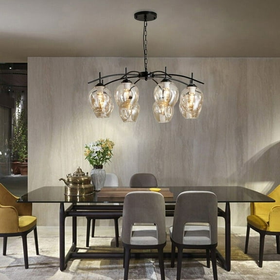 KPIBEST 8-Light Farmhouse Chandelier Black Pendant Light Fixtures for Dining Room Living Room Island Kitchen Foyer Bedroom