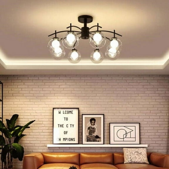 KPIBEST 8 Light Glass Globe Sputnik Chandelier Modern Black Pendant Ceiling Light Fixture G9 Base
