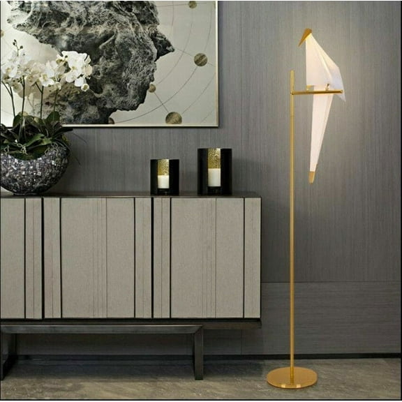 KPIBEST Creative Reading Light, Modern Floor Lamp LED Origami Crane Bird Table Lamp Living Room Bedroom Bedside Desk Reading Light Table Gold Floor Lamp 183x40cm/72inx15.74i (Bird)
