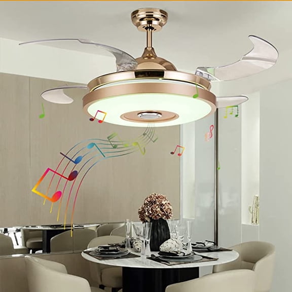 KPIBEST Crystal Ceiling Fans with Lights, Modern Chandelier with Bluetooth Music Player,42 Inch Retractable Ceiling Fan LED Light and Remote Control,with Smart Timing 80W 220v