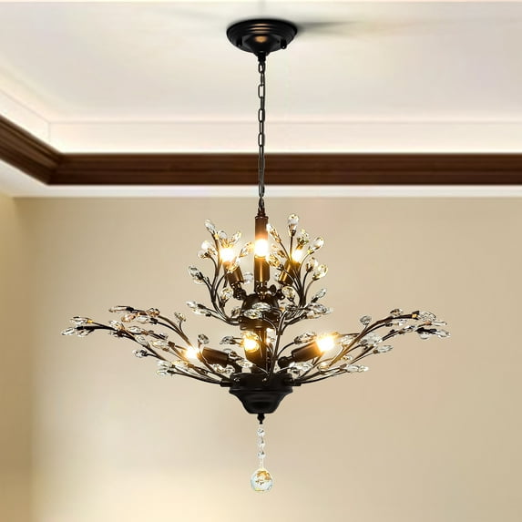 KPIBEST Crystal Chandeliers,Vintage 7 Lights Pendant Light,K9 Clear Crystal Chandelier Lighting Fixtures,Ceiling Light for Living Room Bedroom Restaurant Porch Hallway