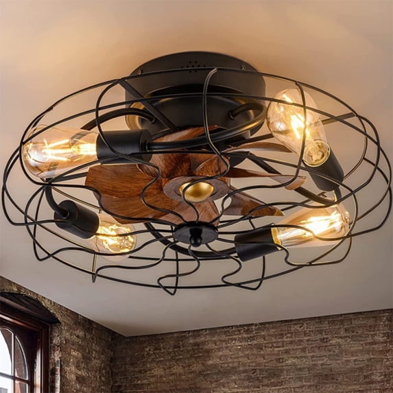 KPIBEST Farmhouse Ceiling Fan Caged Ceiling Fans with Remote,6 Speeds Fandaliers Bladeless Ceiling Fan for Dinner Room,Bedroom,Living Room,Kitchen