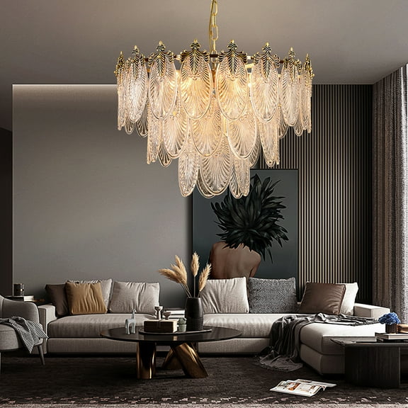 KPIBEST 24-inch French Luxury Gemstone Crystal Chandelier, 8-Light Vintage European Gold Chandelier, Ceiling Lighting Fixture for Living Room, Dining Room, Foyer, Lobby