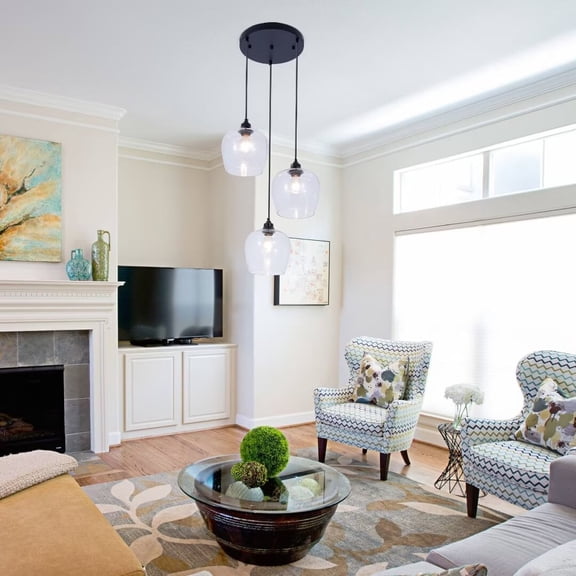 KPIBEST Glass Chandelier, 3 Lights with Clear Glass Dining Room Suspension Light FixtureE26 Base