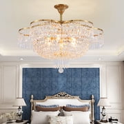KPIBEST Gold Bronze Modern Style Crystal Chandeliers Round Hanging Classic Pendant Ceiling Chandelier Lighting Fixture