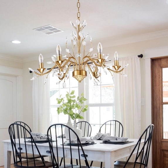 KPIBEST Gold Crystal Candle Chandelier Pendant Flushmount Ceiling Light Modern Lighting Fixture for Bedroom Hallway Bar Kitchen