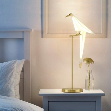 Origami Iron LED Bird Table Lamp – White & Gold, Art Deco Style For Bedroom/Living Room – Corded