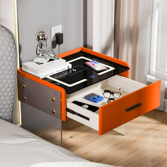 KPIBEST Modern LED Nightstand with Wireless Charging, Smart End Table